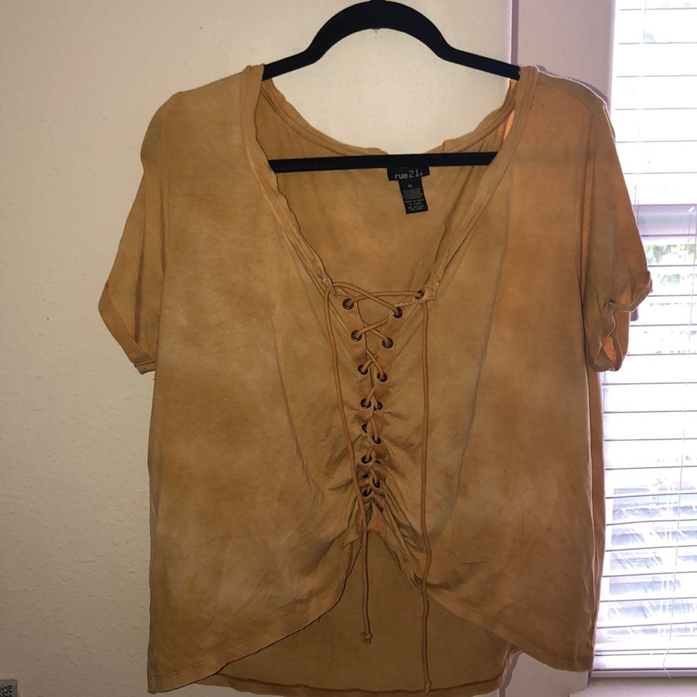 Rue 21 yellow tie up tee